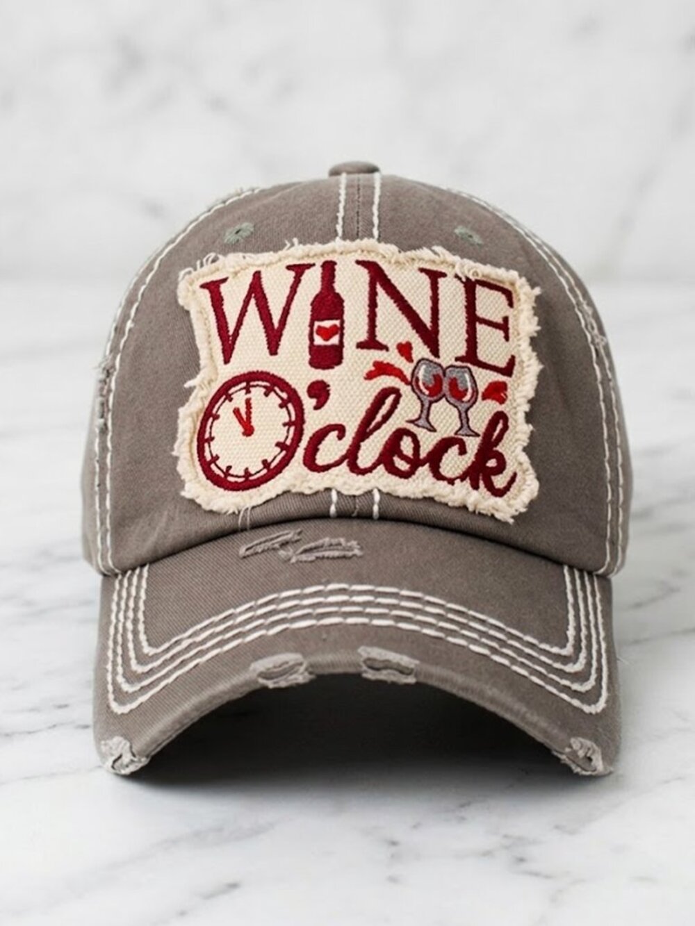 Ladies Grey Wine OClock Baseball Cap - Womens Ball Cap